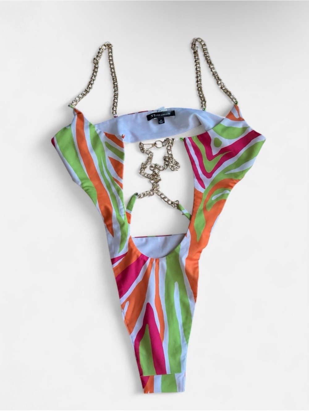 N°1 Los Angeles Monokini Swimsuit in Lime, Orange & Pink